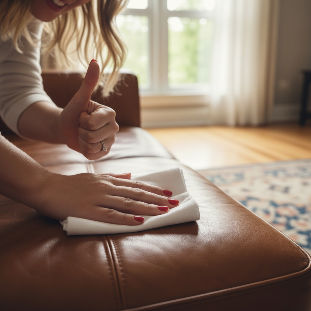 Anilinleder Nachher – Regenerierte Lederfarbe und geschützte Oberfläche. Gepflegtes und vor Ausbleichen geschütztes Anilinleder nach der Anwendung der KERALUX Lederpflege aus Österreich.