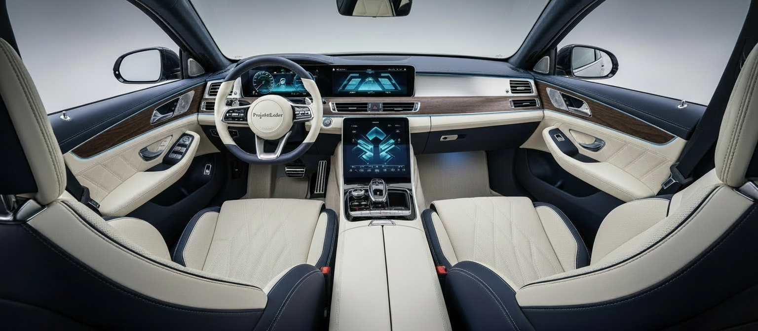 Vielfältige Lederfarben im Auto: Zweifarbige Innenausstattung aus Premium-Autoleder für individuelles Design.