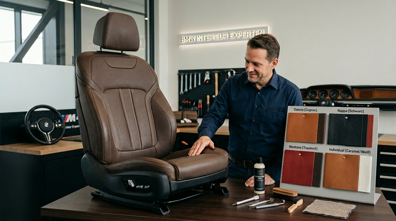Professionelle BMW Leder Restauration: Experten-Check von Dakota bis Individual auf projektleder.at Sattler prüft BMW Leder für die Restauration von Dakota bis Individual bei projektleder.at.