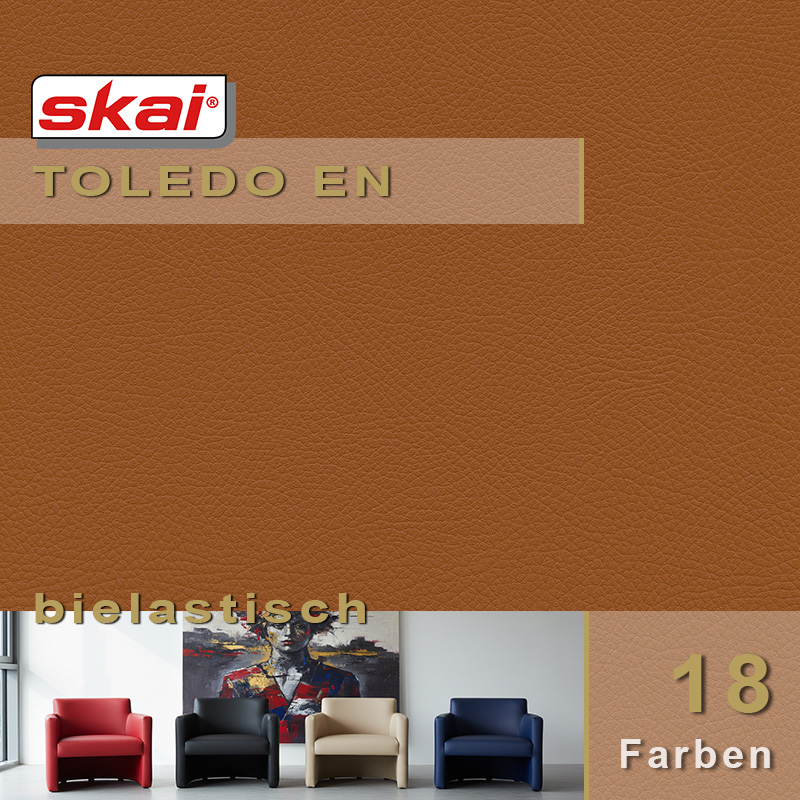 skai Toledo EN – Bielastisches Lederimitat für perfekte Konturanpassung. Dehnbares Lederimitat skai Toledo EN für die einfache Verarbeitung bei komplizierten Rundungen an Fahrzeugsitzen und Fitnessgeräten.