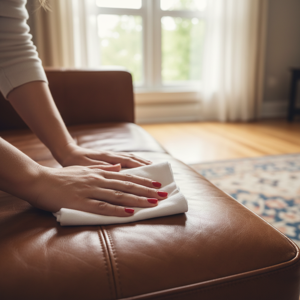 Anilinleder Vorher – Naturbelassenes Leder mit sichtbaren Flecken. Fleckiges und trockenes Anilinleder vor der schonenden Reinigung mit dem speziellen KERALUX Set A.