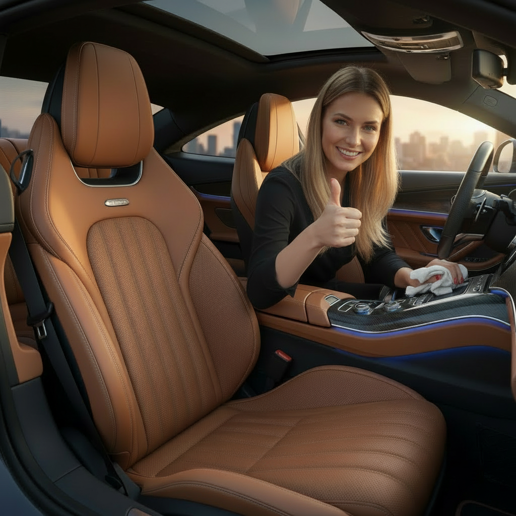 Wagenleder Nachher – Tiefengereinigtes KFZ-Interieur in neuwertiger Optik. Gereinigtes und gepflegtes PKW-Leder nach der Behandlung mit CORALUX für ein sauberes Erscheinungsbild.