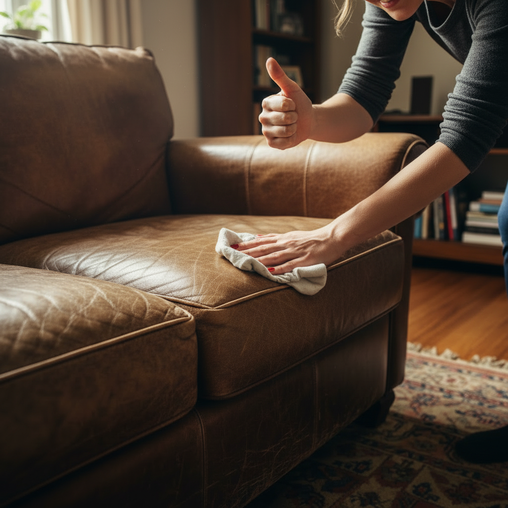 Leder-Verspeckung Nachher – Mattes Leder ohne Rückstände und Glanz. Vollständig entfettete und saubere Leder-Oberfläche nach der Entfernung von Schweißrückständen mit KERALUX.