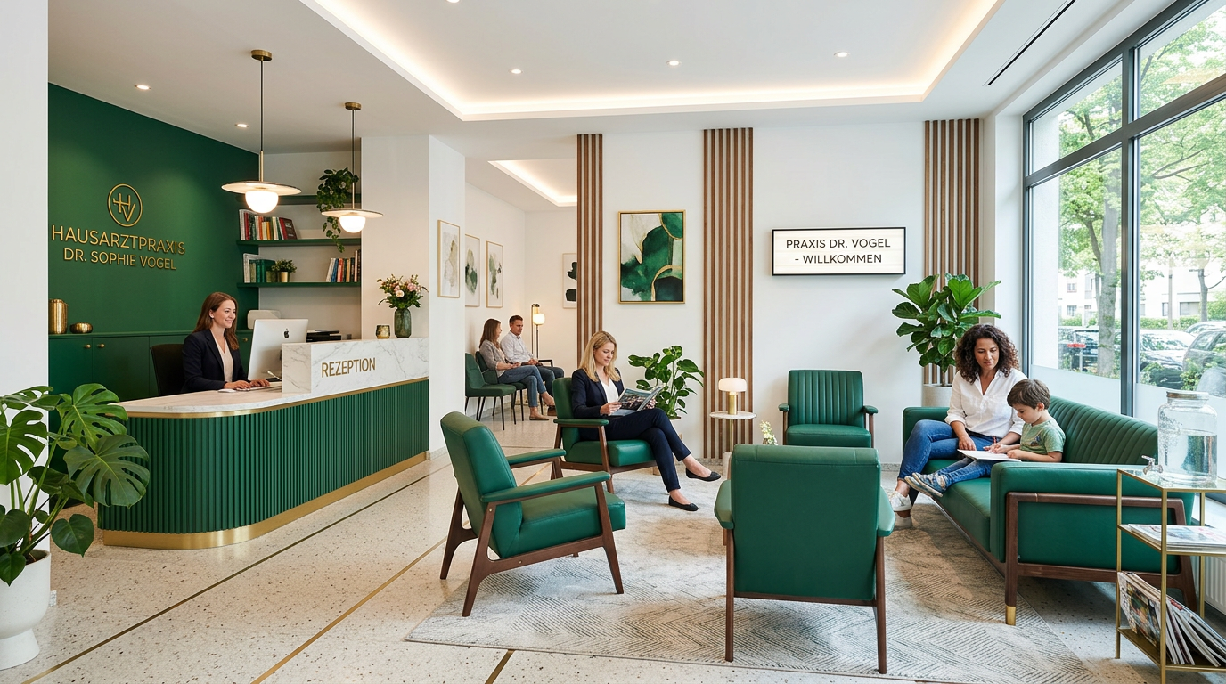 Kunstleder 2.0 für Medizintechnik: Strapazierfähige und pflegeleichte Polsterung im Wartebereich einer Arztpraxis. Hygienisches Polsterkunstleder in einer Arztpraxis für pflegeleichte und schadstofffreie Sitzmöbel im Empfangsbereich.