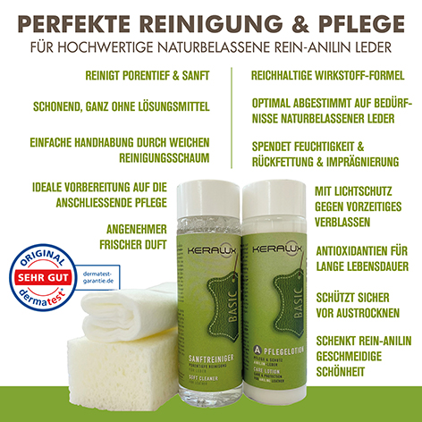 KERALUX® Reinigungs- und Pflegeset Set A | Anilin-Leder KERALUX® Reinigungs- und Pflegeset Set A | Anilin-Leder