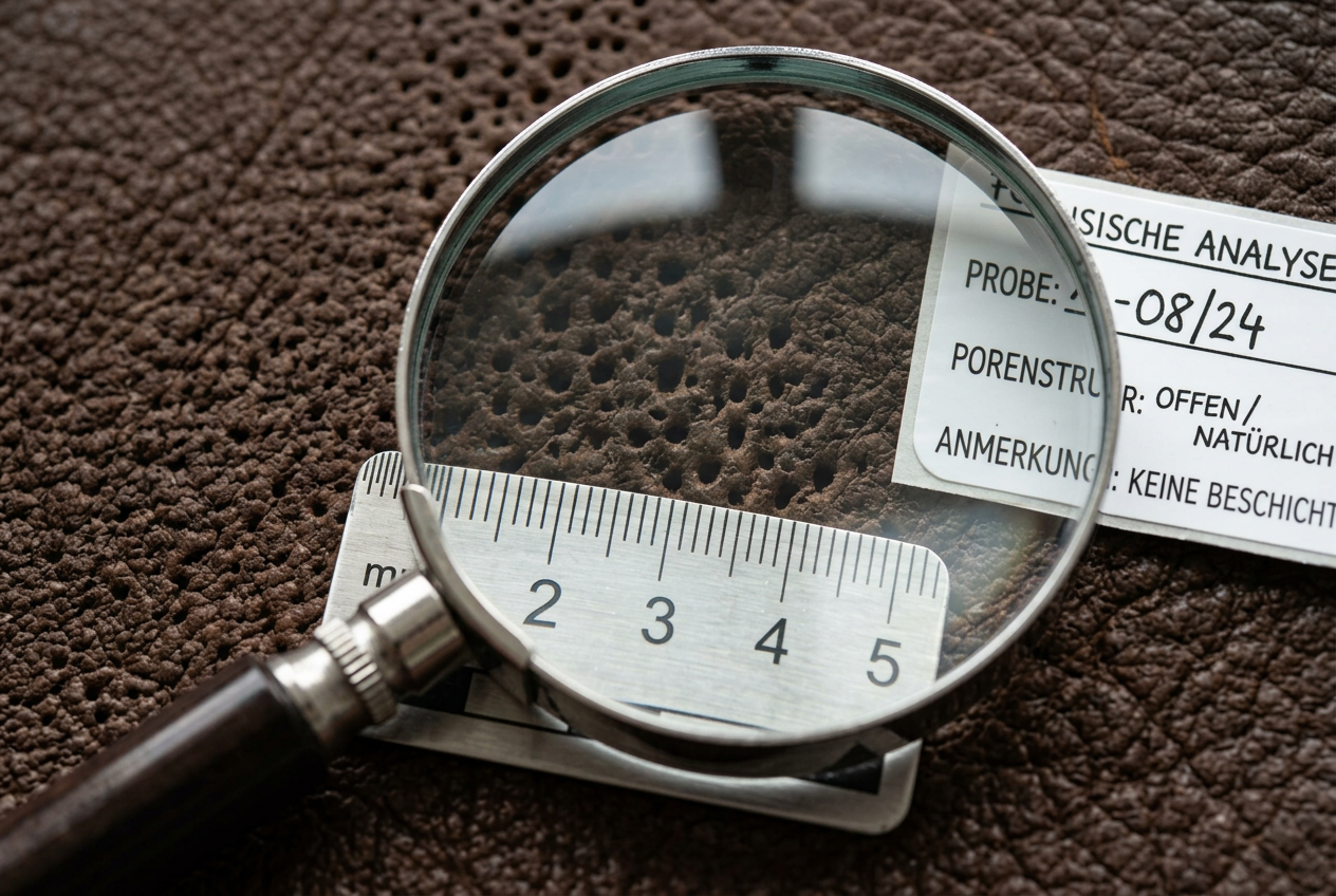 Nahaufnahme von offenporigem Leder